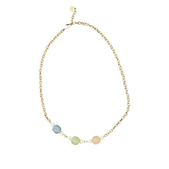 Vintage Emmons Gold Bead Long Necklace 1970s Costume Flower Bead Necklace - Picture 1 of 4